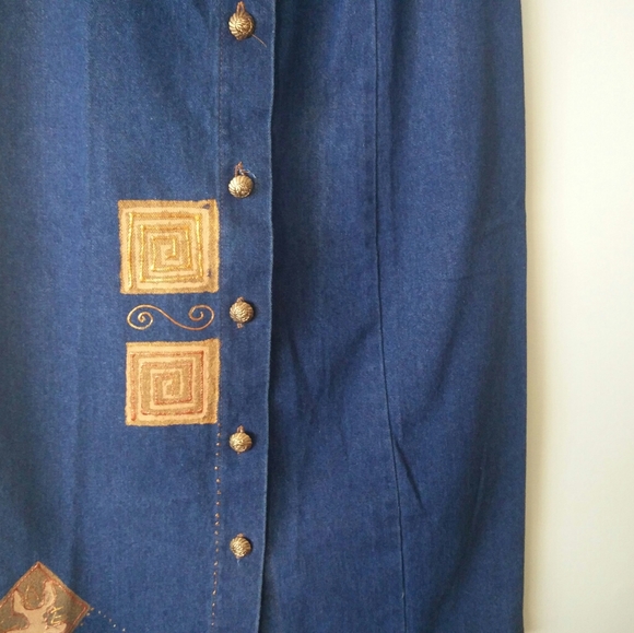 Vintage Front Button Full Length Denim Maxi Skirt - Picture 8 of 15